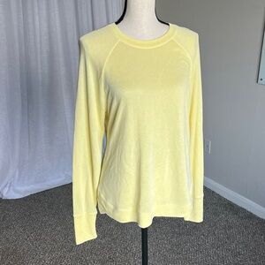 Athleta Butter Yellow Modal Blend Long Sleeve Top Crewneck Curved Hem Small